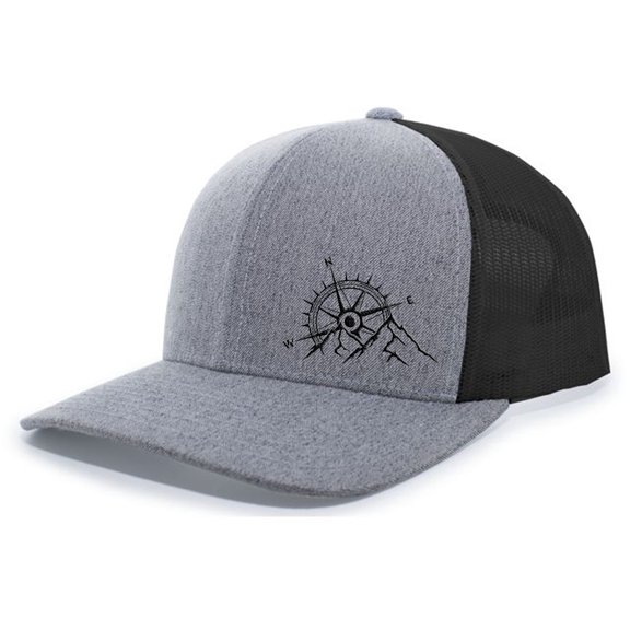 Trenz Shirt Company Mountain Trucker Hat 47% Cotton/28% Nylon/25% Polyester - Embroidered Compass Woodland Mesh Back