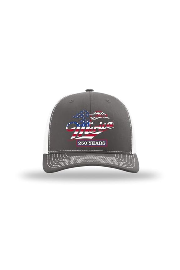 Men's Patriotic USA Flag Filled 'Merica Eagle 250 Years Embroidered Mesh Back Trucker Hat-Charcoal/White