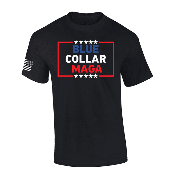 Trenz Shirt Company Men's Political Trump Blue Collar MAGA Short Sleeve T-Shirt -Black-Medium