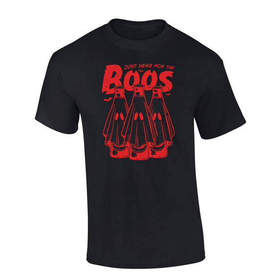 Trenz Shirt Company Men's Red Just Here For The Boos Funny Halloween Design Short Sleeve T-Shirt-Black-X-Large
