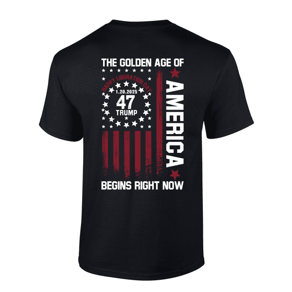 Trenz Shirt Company Mens 1.20.2025 Trump 47 The Golden Age Of America Patriotic Flag Short Sleeve T-Shirt-Black-xxl