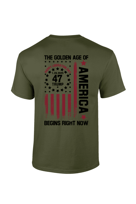 Mens 1.20.2025 Trump 47 The Golden Age Of America Patriotic Flag Short Sleeve T-Shirt-Military-large