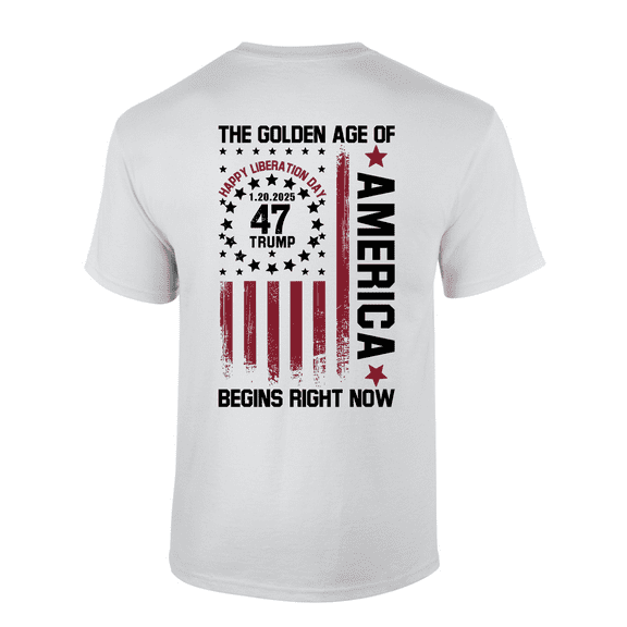 Trenz Shirt Company Mens 1.20.2025 Trump 47 The Golden Age Of America Patriotic Flag Short Sleeve T-Shirt-White-medium