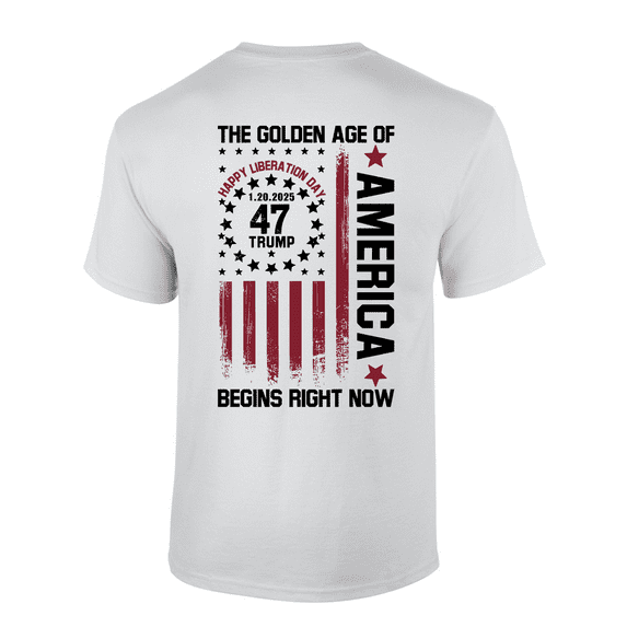 Trenz Shirt Company Mens 1.20.2025 Trump 47 The Golden Age Of America Patriotic Flag Short Sleeve T-Shirt-White-xl