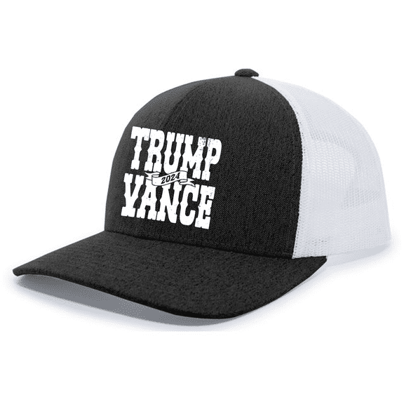 Trenz Shirt Company Mens 2024 Ribbon Trump Vance Mesh Back Trucker Hat-Black Heather/White