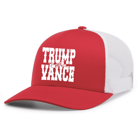 Trenz Shirt Company Mens 2024 Ribbon Trump Vance Mesh Back Trucker Hat-Red/White