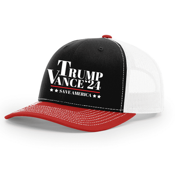 Trenz Shirt Company Mens 2024 Trump Save America Vance Mesh Back Trucker Hat-Black/Red/White