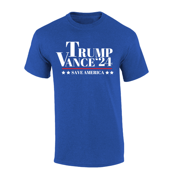 Trenz Shirt Company Mens 2024 Trump Save America Vance Short Sleeve T-Shirt-Antique Royal-Large