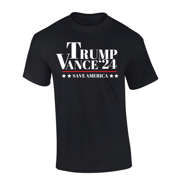 Trenz Shirt Company Mens 2024 Trump Save America Vance Short Sleeve T-Shirt-Black-Small