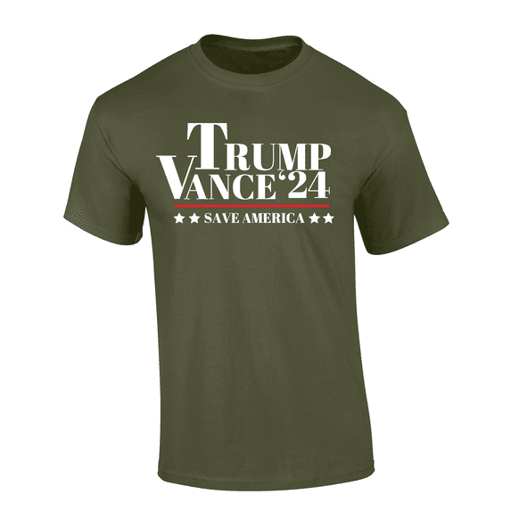 Trenz Shirt Company Mens 2024 Trump Save America Vance Short Sleeve T-Shirt-Military-X-Large