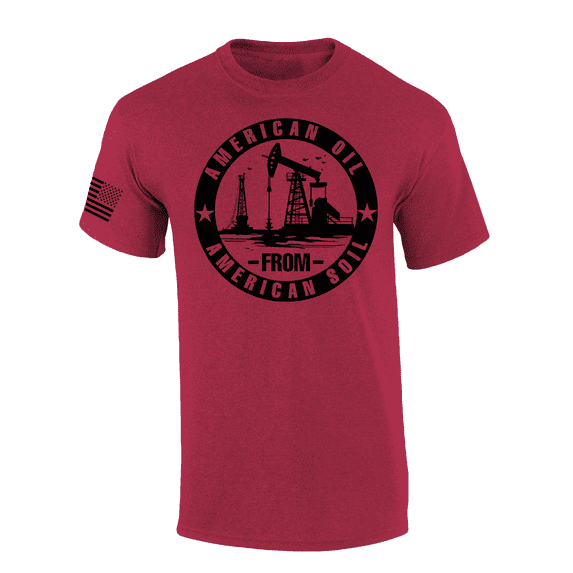 Trenz Shirt Company Mens American Oil From American Soil Circle Short Sleeve T-Shirt-Antique Cherry-Large