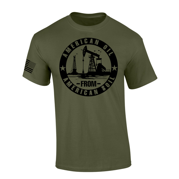 Trenz Shirt Company Mens American Oil From American Soil Circle Short Sleeve T-Shirt-Military Green-Medium