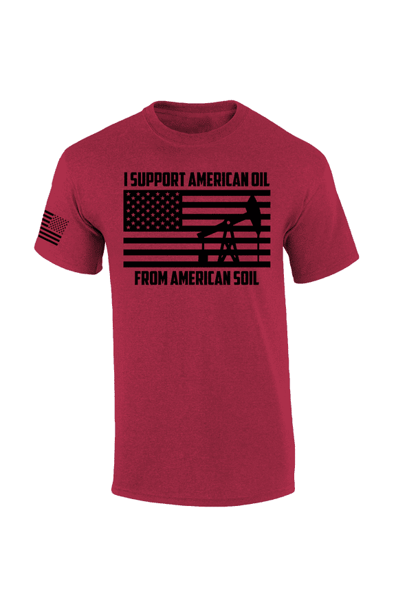 Mens American Oil Soil Flag Short Sleeve T-Shirt-Antique Cherry-Medium