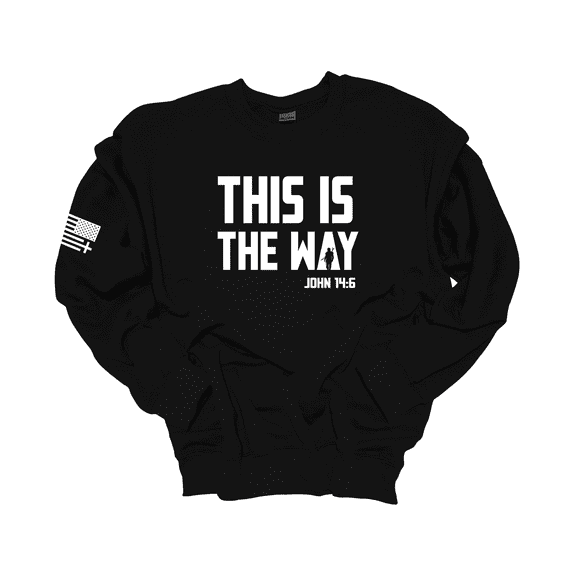 Trenz Shirt Company Mens Christian Crewneck Sweatshirt This Is The Way John 14:6 Scripture American Flag Sleeve-Black-5xl
