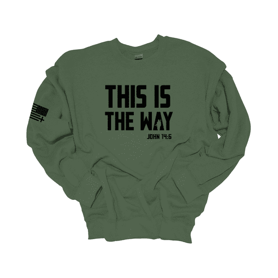 Trenz Shirt Company Mens Christian Crewneck Sweatshirt This Is The Way John 14:6 Scripture American Flag Sleeve-Military-xxl