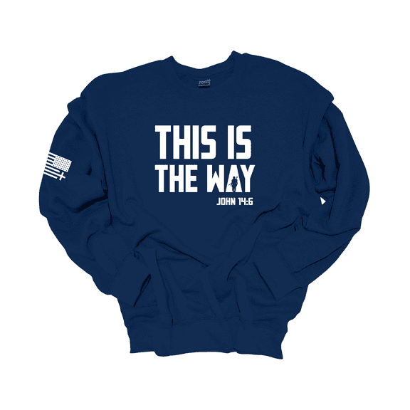 Trenz Shirt Company Mens Christian Crewneck Sweatshirt This Is The Way John 14:6 Scripture American Flag Sleeve-Navy-small