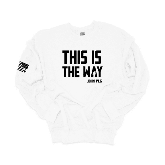 Trenz Shirt Company Mens Christian Crewneck Sweatshirt This Is The Way John 14:6 Scripture American Flag Sleeve-White-small