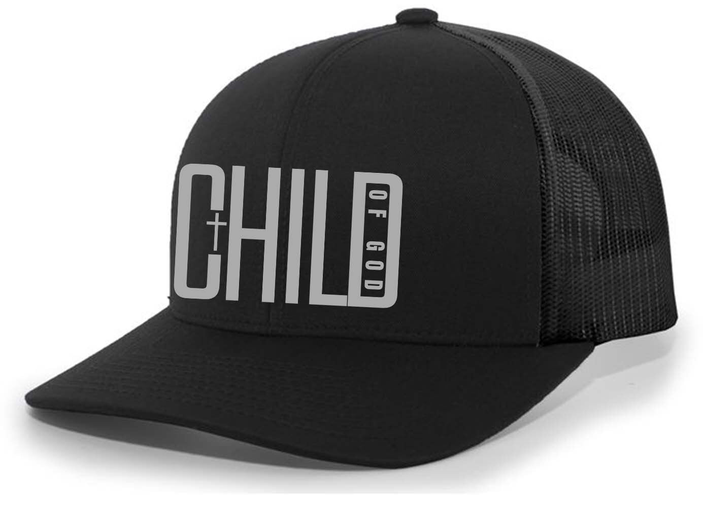 Trenz Shirt Company Mens Christian Hat Child of God Cross Jesus Mesh Back Trucker Hat, Black/Black