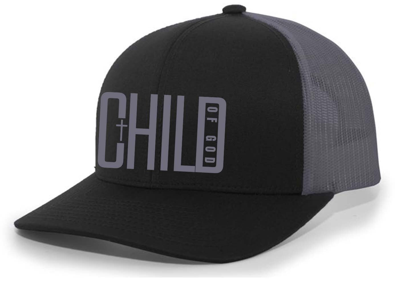 Trenz Shirt Company Mens Christian Hat Child of God Cross Jesus Mesh Back Trucker Hat, Black/Charcoal