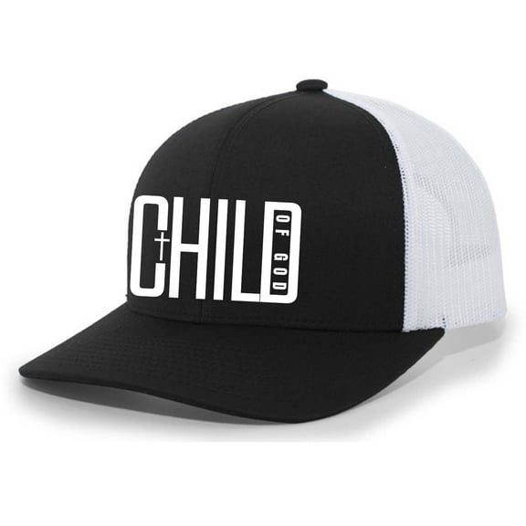 Trenz Shirt Company Mens Christian Hat Child of God Cross Jesus Mesh Back Trucker Hat, Black/White