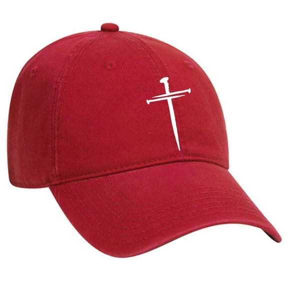 Trenz Shirt Company Mens Christian Hat Embroidered Cross Twill Dad Hat Baseball Cap, Red