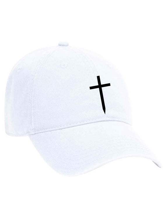 Mens Christian Hat Embroidered Cross Twill Dad Hat Baseball Cap, White