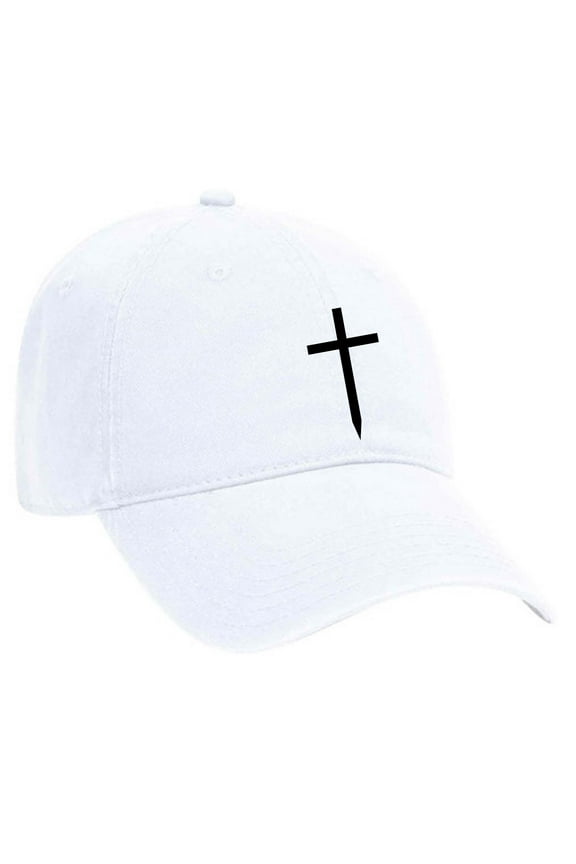 Mens Christian Hat Embroidered Cross Twill Dad Hat Baseball Cap, White