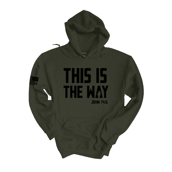 Trenz Shirt Company Mens Christian Hoodie This Is The Way John 14:6 Scripture American Flag Sleeve-Military-medium