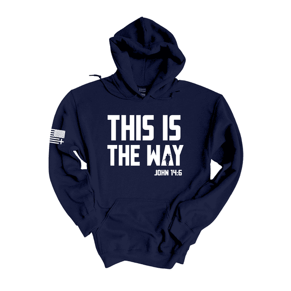 Trenz Shirt Company Mens Christian Hoodie This Is The Way John 14:6 Scripture American Flag Sleeve-Navy-xl