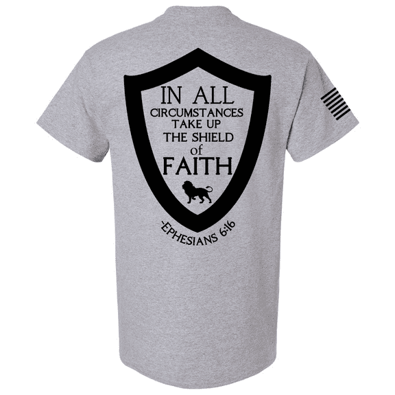 Trenz Shirt Company Mens Christian In All Circumstances Shield of Faith Eph 6:16 Flag Short Sleeve T-shirt-Sports Grey-xl