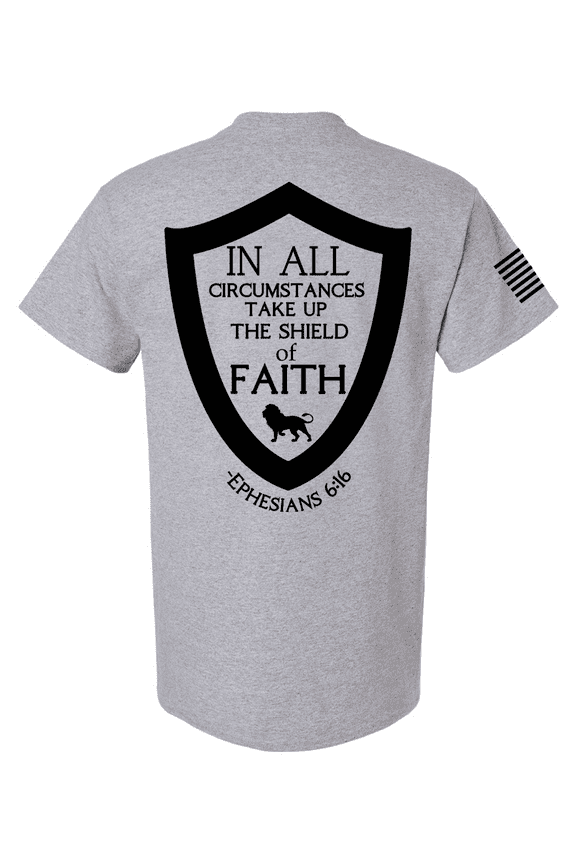 Mens Christian In All Circumstances Shield of Faith Eph 6:16 Flag Short Sleeve T-shirt-Sports Grey-xl