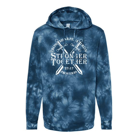 Trenz Shirt Company Mens Christian Iron Sharpens Iron Stronger Together Proverbs 27:17 Tie-Dye Hoodie-Navy-large