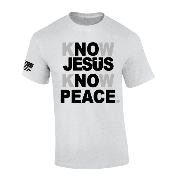 Trenz Shirt Company Mens Christian Know Jesus Know Peace Short Sleeve T-Shirt Graphic Tee-White-large