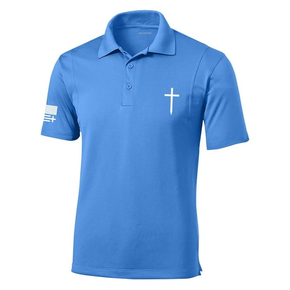 Trenz Shirt Company Mens Christian Polo Embroidered Cross Golf Polo-Blue Lake-medium