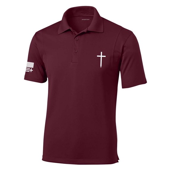 Trenz Shirt Company Mens Christian Polo Embroidered Cross Golf Polo-Maroon-medium
