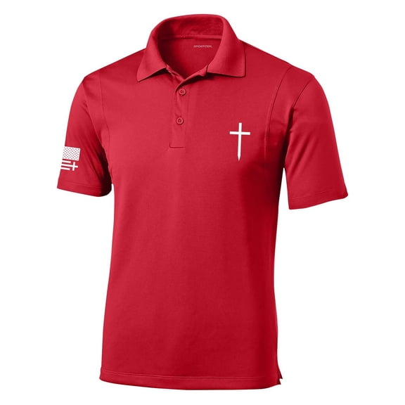 Trenz Shirt Company Mens Christian Polo Embroidered Cross Golf Polo-True Red-large