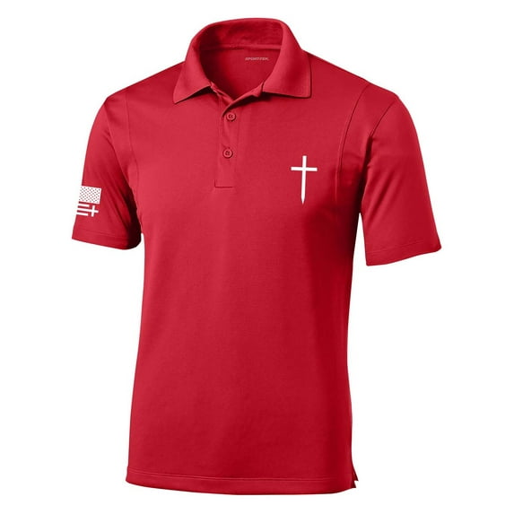 Trenz Shirt Company Mens Christian Polo Embroidered Cross Golf Polo-True Red-xxxl