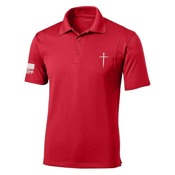 Trenz Shirt Company Mens Christian Polo Embroidered Nail Cross Golf Polo-True Red-xxl