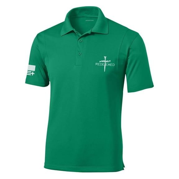 Trenz Shirt Company Mens Christian Polo Embroidered Redeemed Nail Cross Golf Polo-Kelly Green-xl