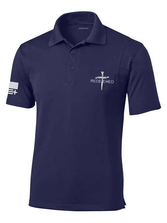 Mens Christian Polo Embroidered Redeemed Nail Cross Golf Polo-True Navy-xxl