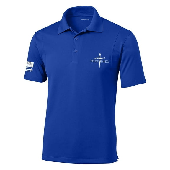 Trenz Shirt Company Mens Christian Polo Embroidered Redeemed Nail Cross Golf Polo-True Royal-medium