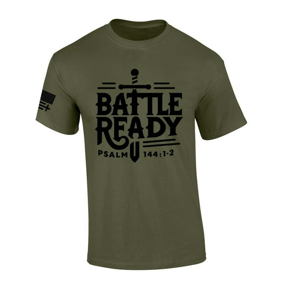 Trenz Shirt Company Mens Christian Tshirt Battle Ready Psalm 144: 1-1 Scripture Short Sleeve T-shirt Jesus Tee-Military-medium