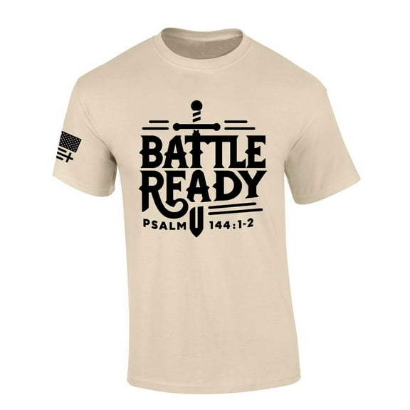 Trenz Shirt Company Mens Christian Tshirt Battle Ready Psalm 144: 1-1 Scripture Short Sleeve T-shirt Jesus Tee-Sand-xxl