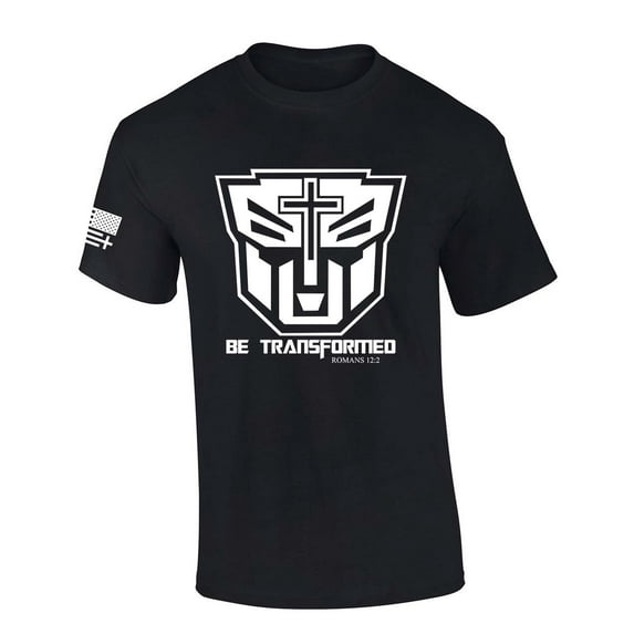 Trenz Shirt Company Mens Christian Tshirt Be Transformed Romans 12:2 Scripture Short Sleeve T-shirt Jesus Tee-Black-large