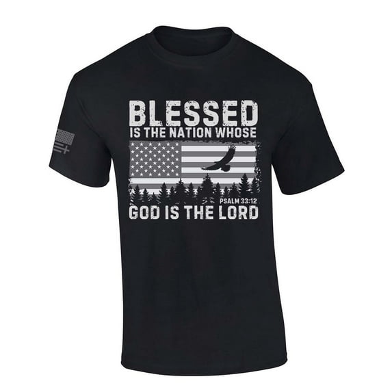 Trenz Shirt Company Mens Christian Tshirt Blessed is the Nation Whose God is the Lord Short Sleeve T-shirt-Black-4xl