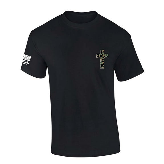 Trenz Shirt Company Mens Christian Tshirt Camo Cross Crest Short Sleeve T-shirt-Black-6xl