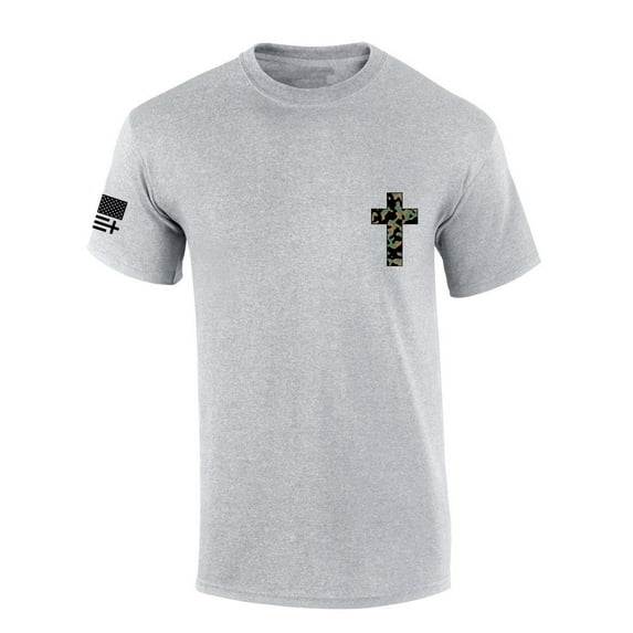 Trenz Shirt Company Mens Christian Tshirt Camo Cross Crest Short Sleeve T-shirt-Sports Grey-5xl