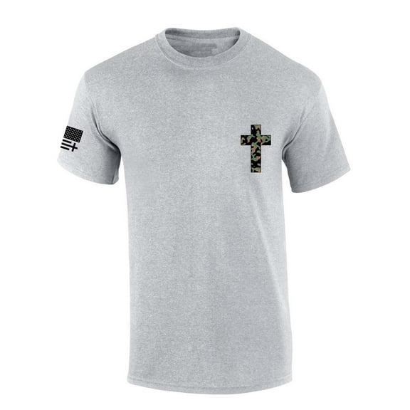 Trenz Shirt Company Mens Christian Tshirt Camo Cross Crest Short Sleeve T-shirt-Sports Grey-large
