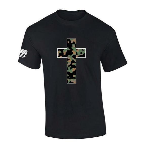 Trenz Shirt Company Mens Christian Tshirt Camo Cross Short Sleeve T-shirt-Black-5xl