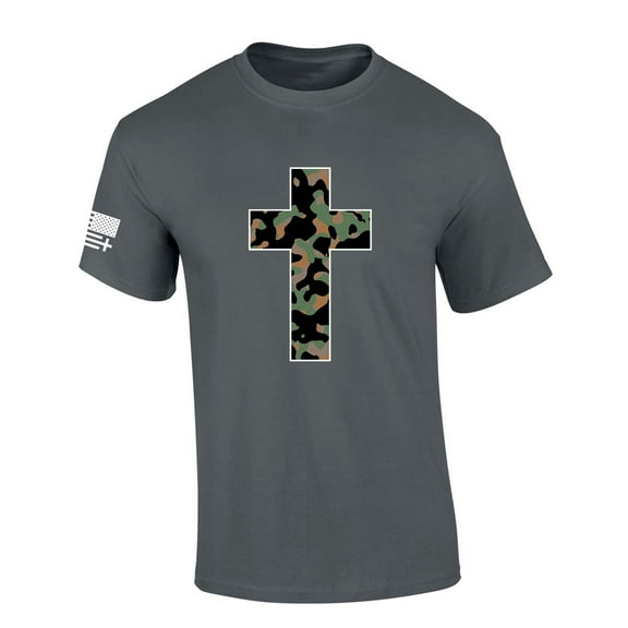 Trenz Shirt Company Mens Christian Tshirt Camo Cross Short Sleeve T-shirt-Charcoal-large